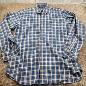 Peter Millar Shirt Adult Large Blue Brown Plaid Button Down Long Sleeve Mens